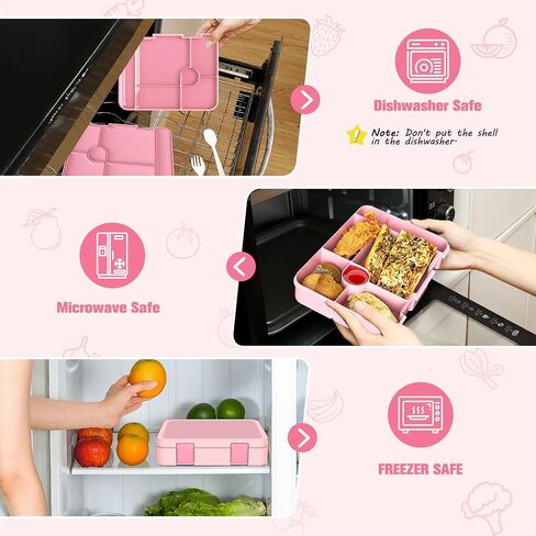 حقيبة ظهر مدرسة Bevalsa للفتيات ، Bookpack مع Bento Lunch Box ، حقيبة معزولة وأواني ، 43 أوقية حاويات الغداء مع 6 مقصورة مدرسية مجموعة الطالب الأوسط الابتدائي (الوردي) in Kuwait