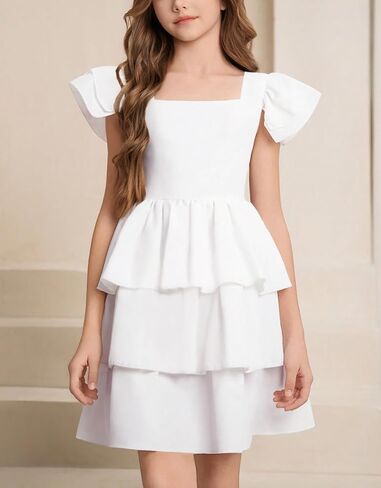 21KIDS Girls Summer Dress Flutter Sleeve Smocked Tiered Elegant Casual Dresses for Girls 8-12 Years in Saudi Arabia