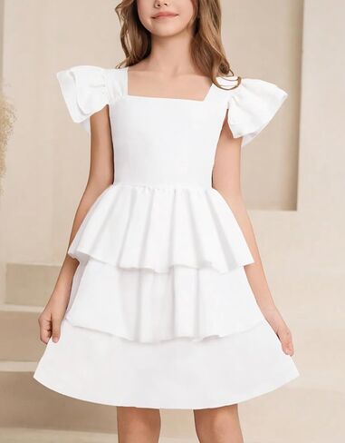 21KIDS Girls Summer Dress Flutter Sleeve Smocked Tiered Elegant Casual Dresses for Girls 8-12 Years in Saudi Arabia