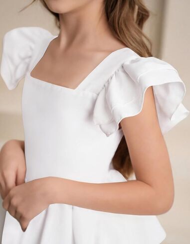 21KIDS Girls Summer Dress Flutter Sleeve Smocked Tiered Elegant Casual Dresses for Girls 8-12 Years in Saudi Arabia