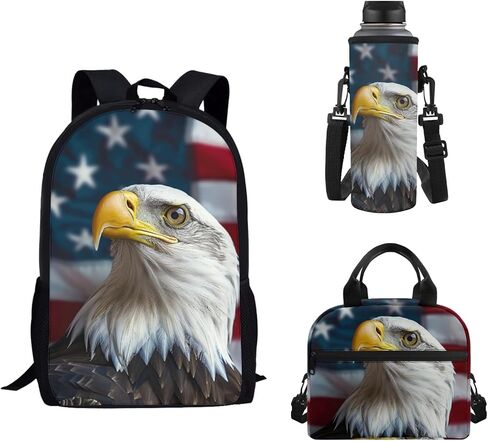 كيس مدرسة الأطفال Bass Fish Fish American Print 3 Pack Backpack for Boys with Box Box Cooler Water Bottle Cover Back to Schools Supplies in Kuwait