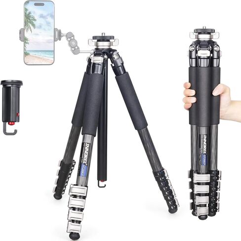 INNOREL حامل ثلاثي من ألياف الكربون GT255CF حامل ثلاثي محمول احترافي مدمج لكاميرا DSLR 5 أقسام حامل كاميرا للسفر يدعم عمود مركزي على شكل خاص أنبوب 1 بوصة/25.6 مم أقصى تحميل 33 رطل/15 كجم in Kuwait