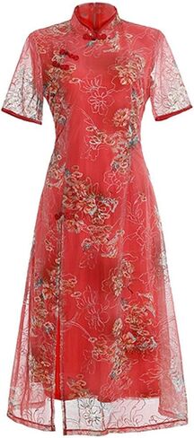 الصيف الطويل الطويل الفيتنامي التقليدية AO Dai Cheongsam Qipao فستان الشبكة التطريز الفساتين الصينية للنساء الأم in Kuwait