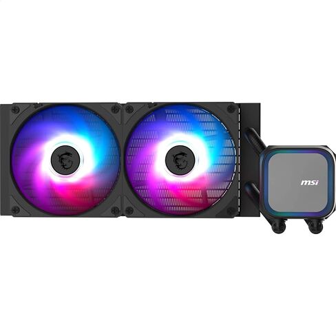 MSI MAG CORELIQUID 240R V2 AIO CPU Liquid Cooler - Rotatable ARGB Blockhead, Integrated Radiator Pump, Split-Flow Water Cooling, Evaporation-Proof Tubing, Easy to Install - AMD & Intel Compatible in Saudi Arabia