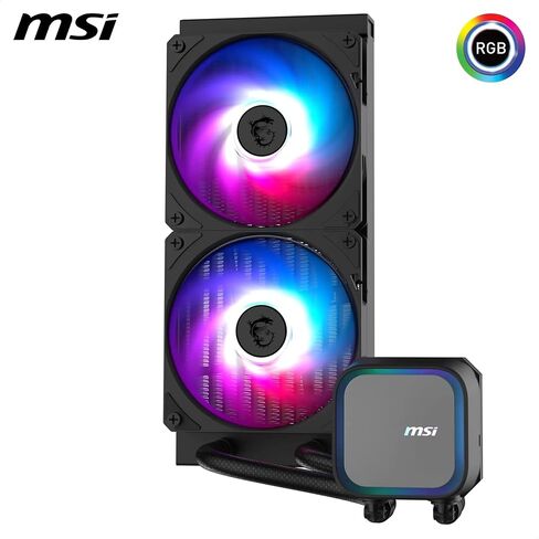 MSI MAG CORELIQUID 240R V2 AIO CPU Liquid Cooler - Rotatable ARGB Blockhead, Integrated Radiator Pump, Split-Flow Water Cooling, Evaporation-Proof Tubing, Easy to Install - AMD & Intel Compatible in Saudi Arabia