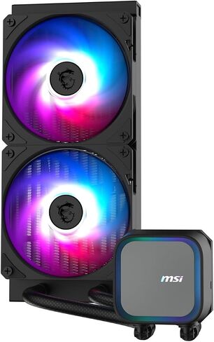 MSI MAG CORELIQUID 240R V2 AIO CPU Liquid Cooler - Rotatable ARGB Blockhead, Integrated Radiator Pump, Split-Flow Water Cooling, Evaporation-Proof Tubing, Easy to Install - AMD & Intel Compatible in Saudi Arabia