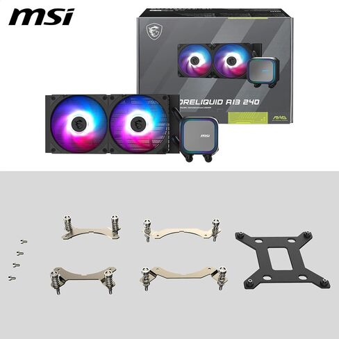 MSI MAG CORELIQUID 240R V2 AIO CPU Liquid Cooler - Rotatable ARGB Blockhead, Integrated Radiator Pump, Split-Flow Water Cooling, Evaporation-Proof Tubing, Easy to Install - AMD & Intel Compatible in Saudi Arabia