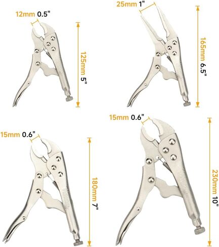 Hoteche 3pcs 5" Mini Locking Plier Set C-Clamp, Long Nose, Round Jaw Versatile Tools for Grip, Clamp, and Secure in Kuwait