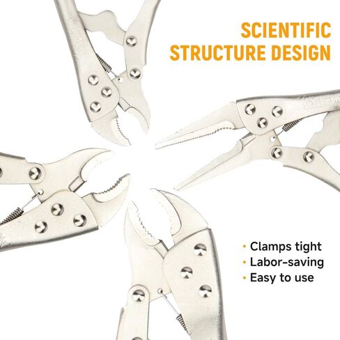 Hoteche 3pcs 5" Mini Locking Plier Set C-Clamp, Long Nose, Round Jaw Versatile Tools for Grip, Clamp, and Secure in Kuwait