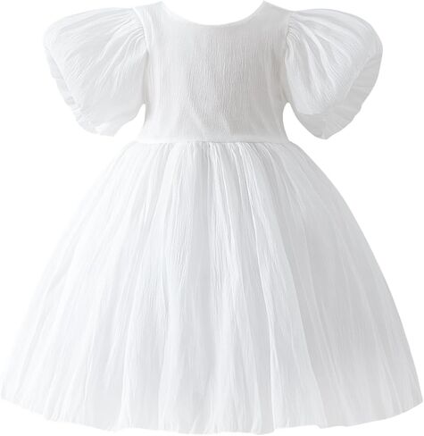 Tutu.kk Toddler Girls Summer Dress Puff Short Sleeve V-Neck Back Dress for Birthday Party Outfits 1-8Y in Saudi Arabia