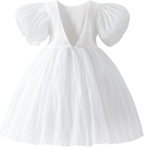 Tutu.kk Toddler Girls Summer Dress Puff Short Sleeve V-Neck Back Dress for Birthday Party Outfits 1-8Y in Saudi Arabia