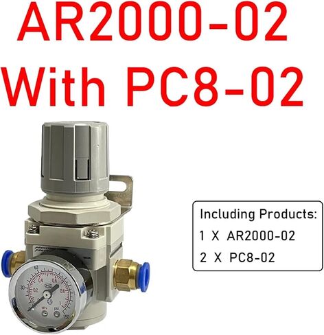 AR2000-02 AR3000-03 1/4'' Air Pressure Regulator Control Compressor Pump Gas Regulating Treatment Units with Gauge Adjustable(AR2000-02 PC8-02) in Saudi Arabia