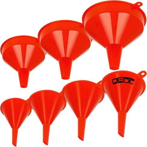 DEDC 7 PCS Oil Funnels, Plastic Funnel Set for Automotive Use, Kitchen Use Filling Bottles, Durable Small Funnels Red in Saudi Arabia