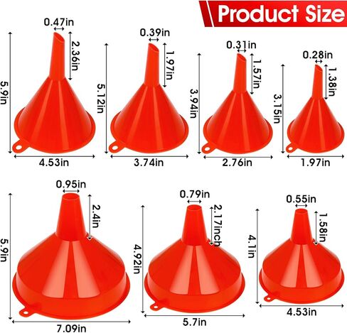 DEDC 7 PCS Oil Funnels, Plastic Funnel Set for Automotive Use, Kitchen Use Filling Bottles, Durable Small Funnels Red in Saudi Arabia