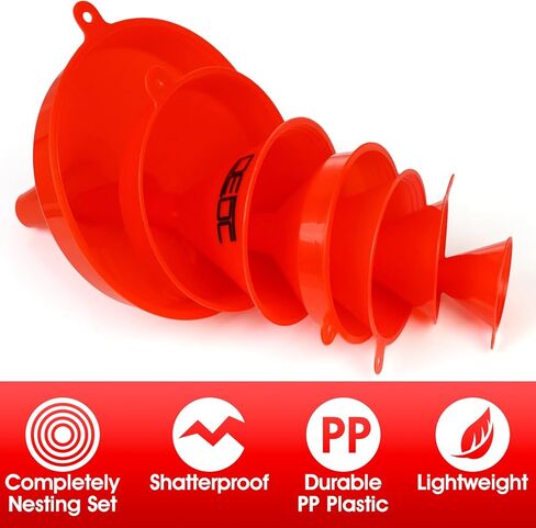 DEDC 7 PCS Oil Funnels, Plastic Funnel Set for Automotive Use, Kitchen Use Filling Bottles, Durable Small Funnels Red in Saudi Arabia
