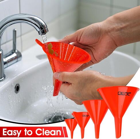 DEDC 7 PCS Oil Funnels, Plastic Funnel Set for Automotive Use, Kitchen Use Filling Bottles, Durable Small Funnels Red in Saudi Arabia