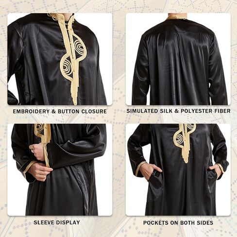 zhxinashu Thobe for Men Islam Long Sleeve Mens Kaftan Thobe Muslim Men Clothing in Saudi Arabia