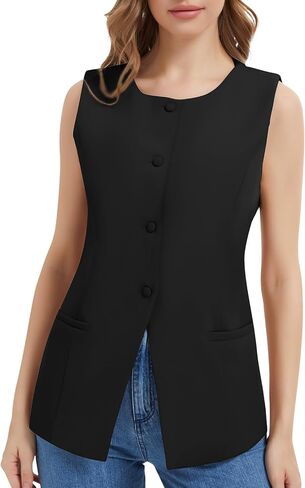 Women Summer Suit Vest Business Tops Sleeveless Button Down Blazer Modern Casual Waistcoat Office Formal Dressy Vest in Kuwait