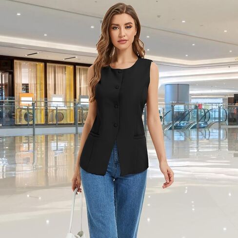 Women Summer Suit Vest Business Tops Sleeveless Button Down Blazer Modern Casual Waistcoat Office Formal Dressy Vest in Kuwait