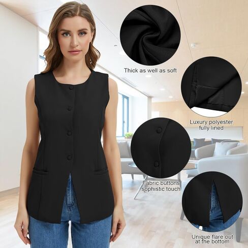 Women Summer Suit Vest Business Tops Sleeveless Button Down Blazer Modern Casual Waistcoat Office Formal Dressy Vest in Kuwait