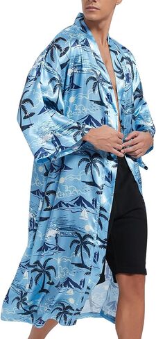 Men's Lightweight Kimono Robe Jacket Printed Japanese Style Bathrobes Casual Open Front Long Cardigan Coat Outwear in Saudi Arabia