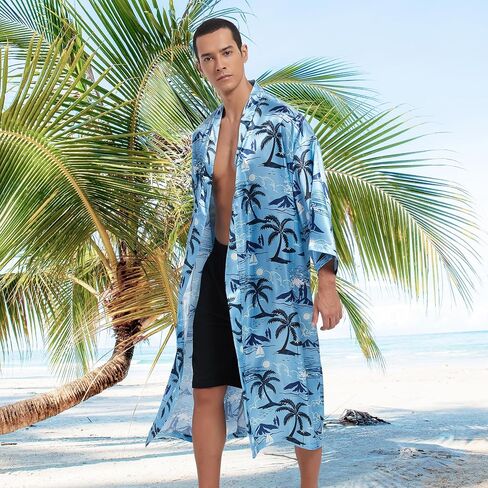 Men's Lightweight Kimono Robe Jacket Printed Japanese Style Bathrobes Casual Open Front Long Cardigan Coat Outwear in Saudi Arabia