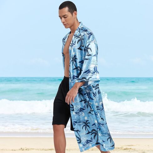 Men's Lightweight Kimono Robe Jacket Printed Japanese Style Bathrobes Casual Open Front Long Cardigan Coat Outwear in Saudi Arabia