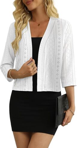 Women's 3/4 Sleeve Cropped Cardigan Lightweight Open Front Shrug Cardigans in Kuwait