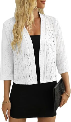 Women's 3/4 Sleeve Cropped Cardigan Lightweight Open Front Shrug Cardigans in Kuwait