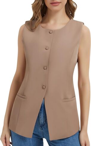 Women Summer Suit Vest Business Tops Sleeveless Button Down Blazer Modern Casual Waistcoat Office Formal Dressy Vest in Kuwait