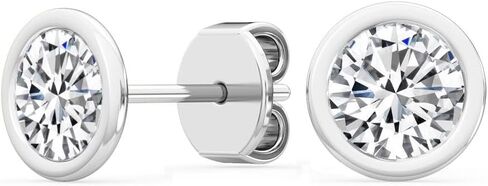 1-10 Carat (ctw) White Gold Round Cut LAB GROWN Diamond Bezel Stud Earrings Color E-F Clarity VS2-SI1 in Kuwait