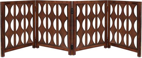 بوابة أمان خشبية قابلة للطي للكلاب الأليفة - 3 ألواح قوسية 20 عرضًا × 24 ارتفاعًا - خشب صلب منحوت يدويًا وMDF - سياج داخلي محمول قائم بذاته وقاعة مدخل داخلية - مجمعة بالكامل - بني قرفة - إيرونجات in Kuwait