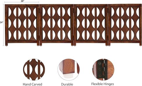 بوابة أمان خشبية قابلة للطي للكلاب الأليفة - 3 ألواح قوسية 20 عرضًا × 24 ارتفاعًا - خشب صلب منحوت يدويًا وMDF - سياج داخلي محمول قائم بذاته وقاعة مدخل داخلية - مجمعة بالكامل - بني قرفة - إيرونجات in Kuwait