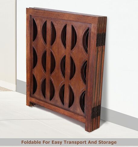 بوابة أمان خشبية قابلة للطي للكلاب الأليفة - 3 ألواح قوسية 20 عرضًا × 24 ارتفاعًا - خشب صلب منحوت يدويًا وMDF - سياج داخلي محمول قائم بذاته وقاعة مدخل داخلية - مجمعة بالكامل - بني قرفة - إيرونجات in Kuwait