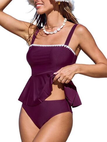 Cupshe Women's Tankini يضع قطعتين من قطع السباحة مربع البستحم بدلة الاستحمام in Saudi Arabia