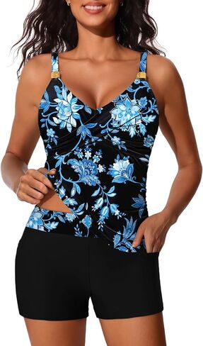 صيف Mae Womens Tankini Swimsuits مع شورتات 2025 قطعة من قطعتين تحكم في البطن بدلات الاستحمام مع الجيوب الجانبية ملابس السباحة in Kuwait