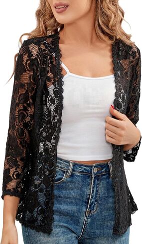 Bolero Shrugs for Women Dresses Black White Lace Summer Beach Lightweight Sheer Long Sleeve Wedding Cardigan Dressy in Kuwait