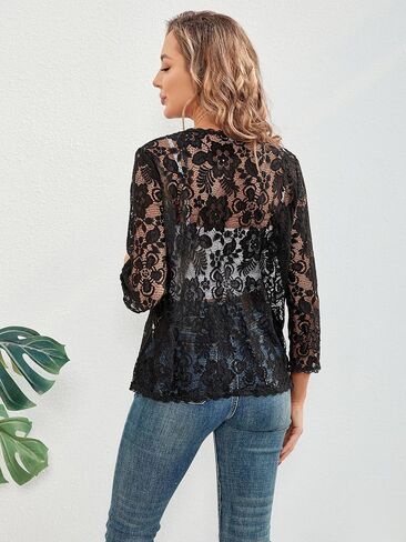 Bolero Shrugs for Women Dresses Black White Lace Summer Beach Lightweight Sheer Long Sleeve Wedding Cardigan Dressy in Kuwait