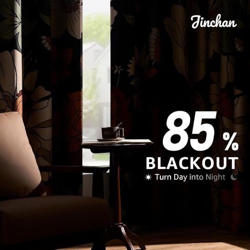 jinchan Lora Floral Curtains for Bedroom Blackout Drapes for Living Room Darkening Textured Fabric Vintage Flower Pattern Printed Window Curtains 84 Inches Length 2 Panels Set with Grommet Black in Saudi Arabia