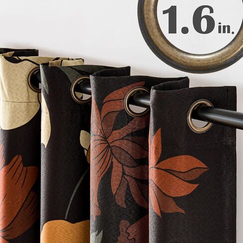 jinchan Lora Floral Curtains for Bedroom Blackout Drapes for Living Room Darkening Textured Fabric Vintage Flower Pattern Printed Window Curtains 84 Inches Length 2 Panels Set with Grommet Black in Saudi Arabia