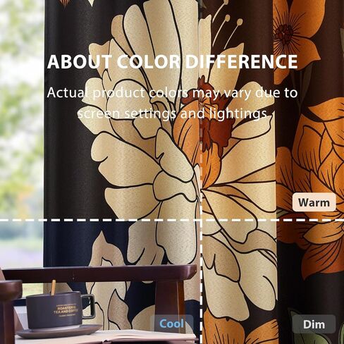 jinchan Lora Floral Curtains for Bedroom Blackout Drapes for Living Room Darkening Textured Fabric Vintage Flower Pattern Printed Window Curtains 84 Inches Length 2 Panels Set with Grommet Black in Saudi Arabia
