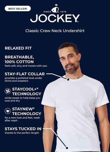 Jockey Men Undershirt Classic Crew Neck Undershirt - 12 Pack ، White ، 3XL in Saudi Arabia