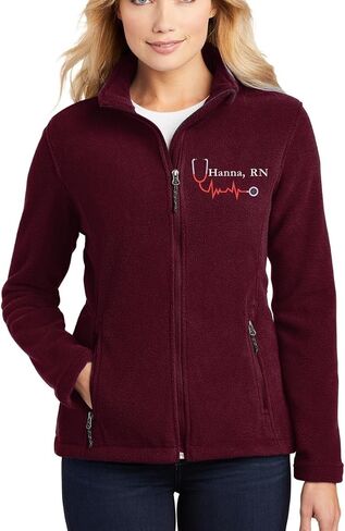Custom Embroidery Full-Zip Fleece Jackets for women, Low-Pill Midweight with Drawcord Hem for Healthcare workers. in Saudi Arabia