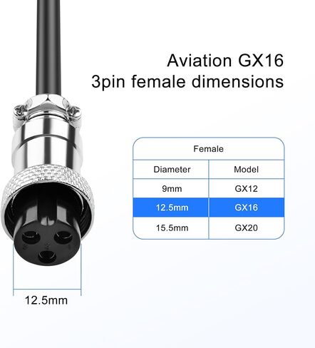 SinLoon 16AWG Cigarette Lighter GX16 3Pin Cable 12V Male to Female Wireable Molding Industrial Circular Round Receptacle Aviation Connectors 10FT/3Meter (GX16 3Pin) in Kuwait