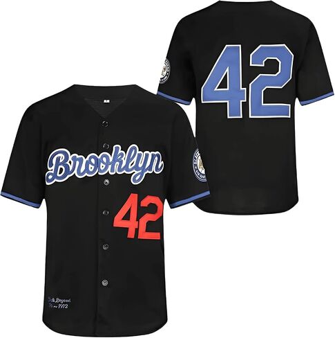 Men's Black Legend #42 Button Down Jersey 90s Hip Hop Baseball Jersey Stitched 3X-Large in Saudi Arabia