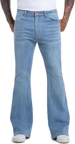Men's Stretch Slim Fit Bell Bottom Denim Disco Pants Flared Jeans-31 Inseam in Saudi Arabia