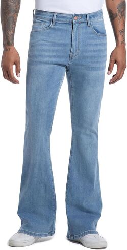 Men's Stretch Slim Fit Bell Bottom Denim Disco Pants Flared Jeans-31 Inseam in Saudi Arabia