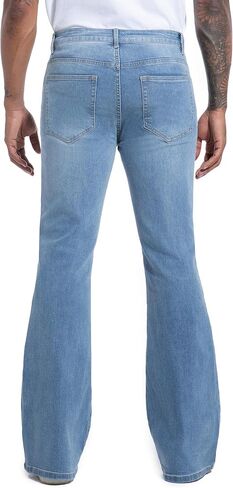 Men's Stretch Slim Fit Bell Bottom Denim Disco Pants Flared Jeans-31 Inseam in Saudi Arabia