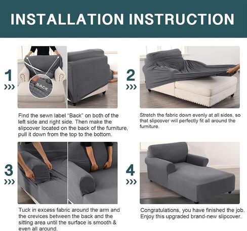 FantasDecor Chaise Lounge Cover Stretch Chair Lattice Slipcover with Armrests for Living Room Bedroom Double Arm Soft Jacquard Fabric Machine Washable, Grey in Kuwait