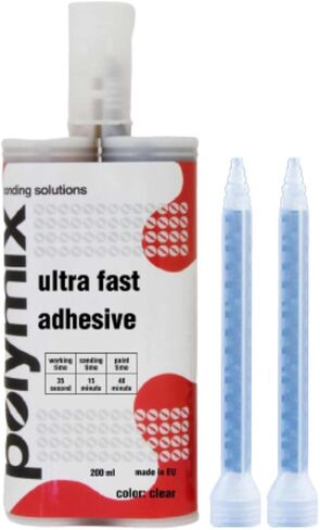 Polymix Ultra Fast Automotive Multipurpose Repirm and kyshesive 200ml cartridge و اثنين من فوهات خلط التطبيق (Clear) in Kuwait